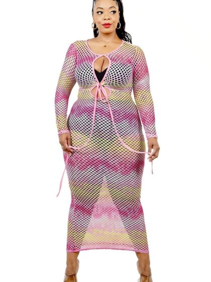 Plus See-through Gradient Fishnet Overlay Dress Dresses