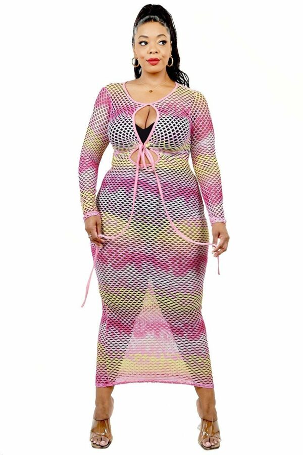 Plus See-through Gradient Fishnet Overlay Dress Dresses