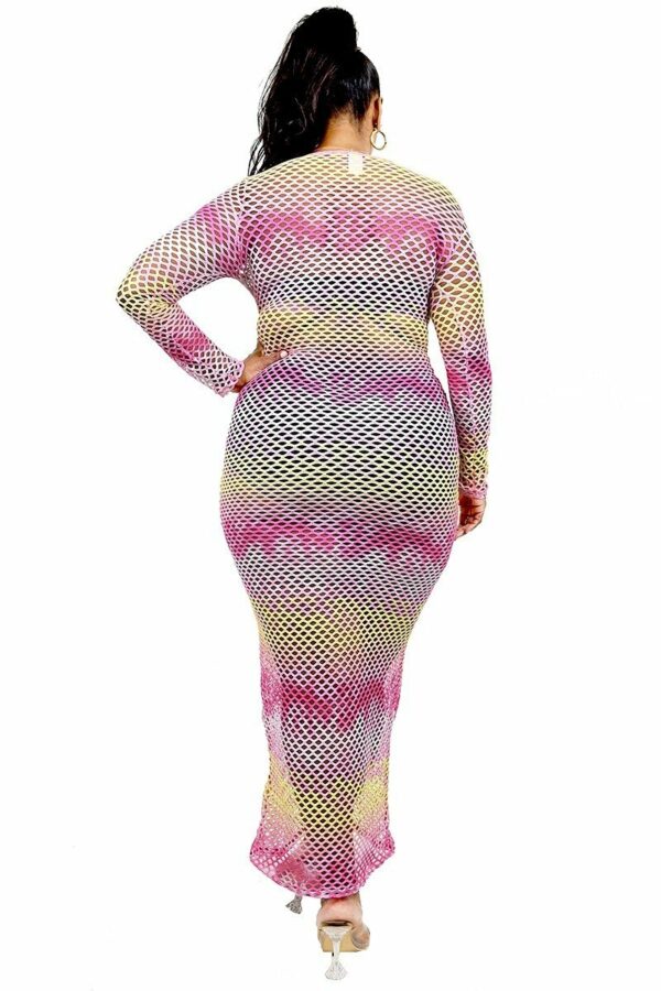 Plus See-through Gradient Fishnet Overlay Dress Dresses