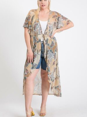 Short Sleeves Long-line Printed Mesh Open Cardigan outerwear