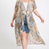 Short Sleeves Long-line Printed Mesh Open Cardigan outerwear