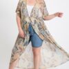 Short Sleeves Long-line Printed Mesh Open Cardigan outerwear