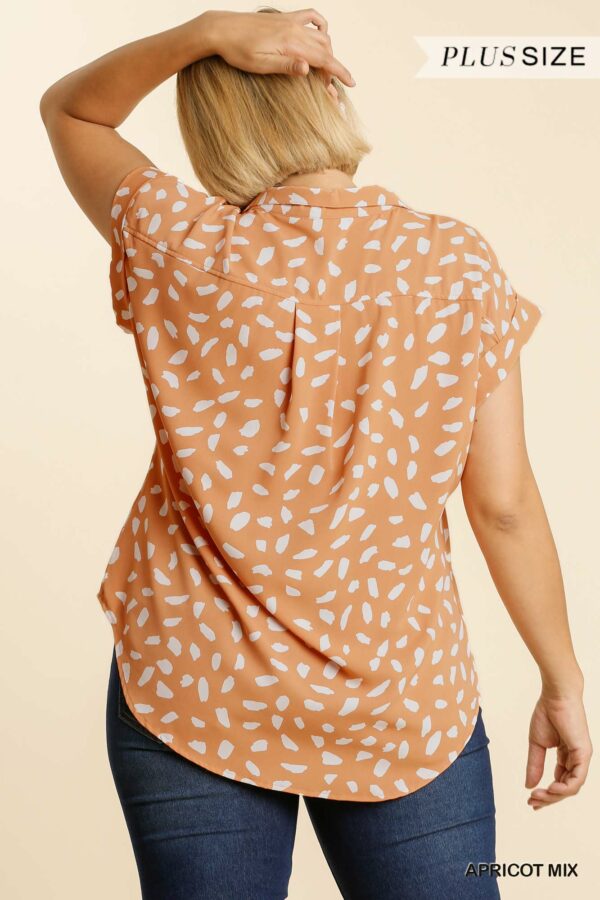 V-neck Dalmatian Print Button Front Top With Pocket Detail Tops