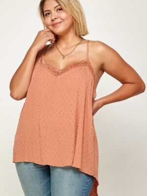 Plus Size, Clip Dot Solid Cami Tunic Tops