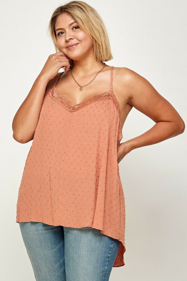 Plus Size, Clip Dot Solid Cami Tunic Tops