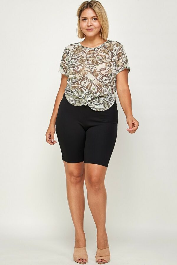 Plus Size, Money Print Mesh Tee Tops