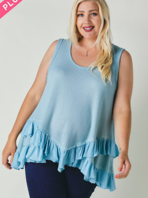 Plus Scoope Neck Sleeveless Ruffle Tunic Tops