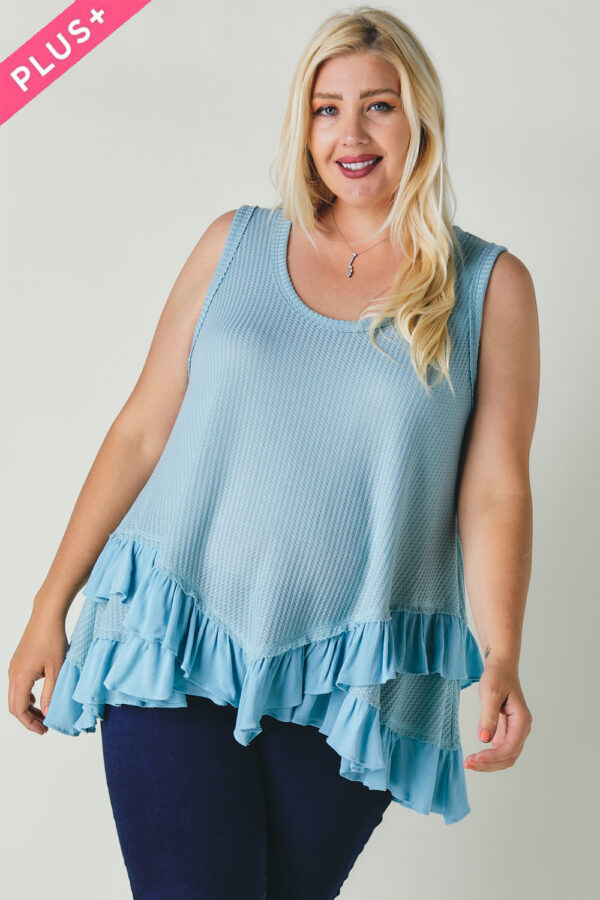 Plus Scoope Neck Sleeveless Ruffle Tunic Tops