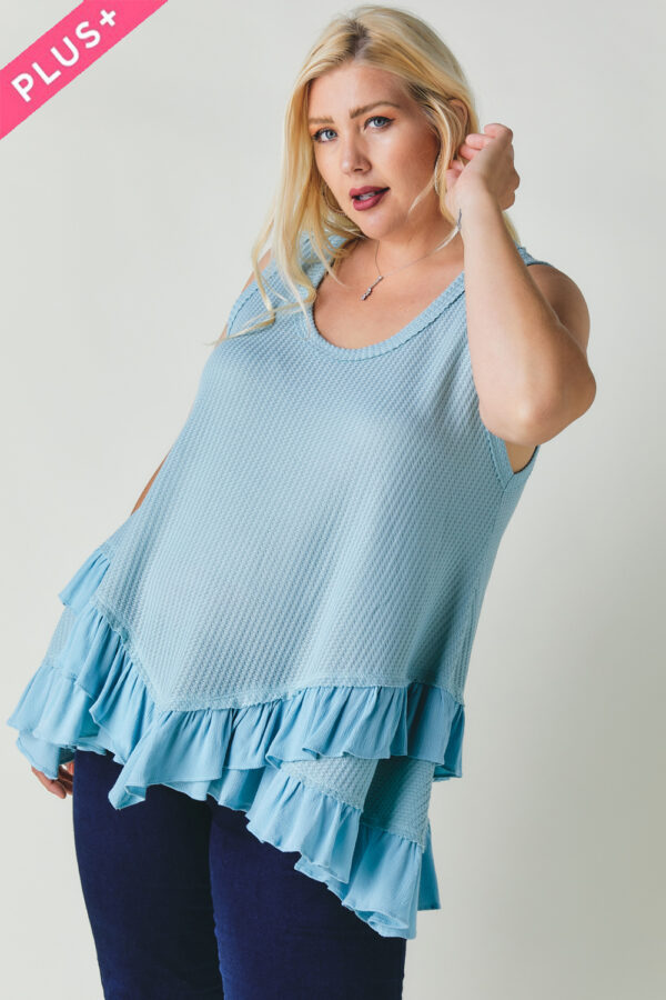 Plus Scoope Neck Sleeveless Ruffle Tunic Tops