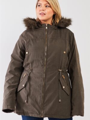 Plus Size Vegan Fur Double-sided Cotton Twill Parka & Puffer Jacket outerwear