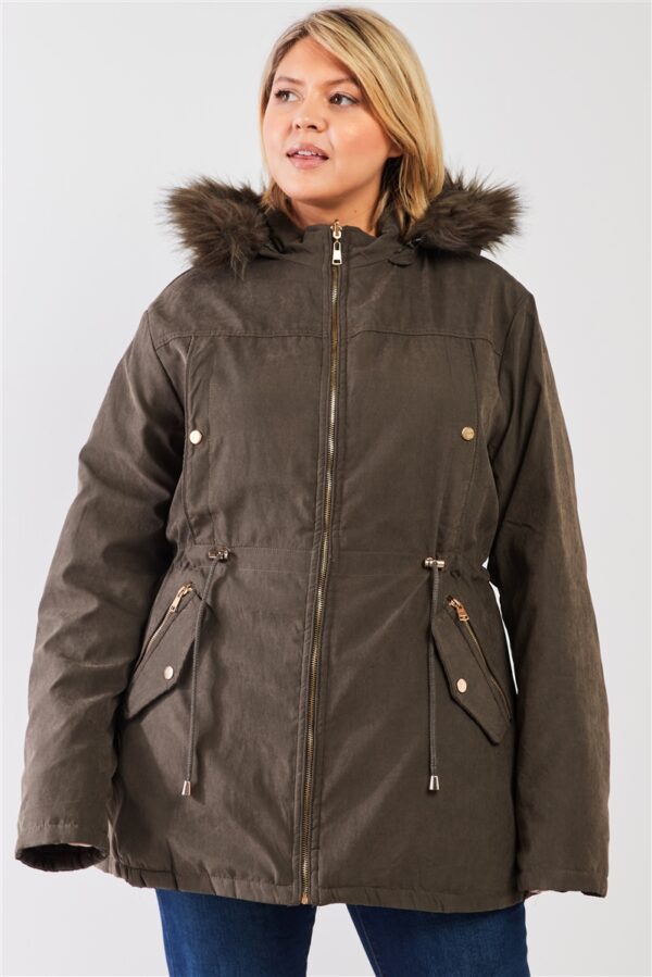 Plus Size Vegan Fur Double-sided Cotton Twill Parka & Puffer Jacket outerwear