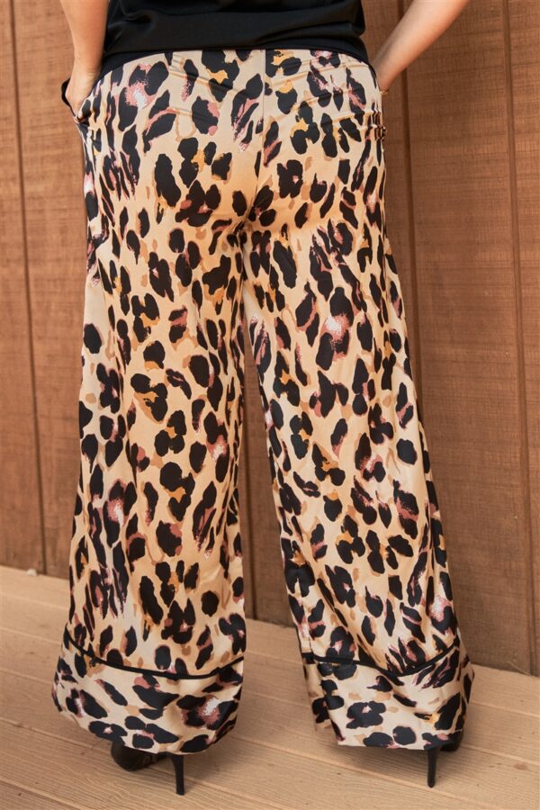 Plus Taupe Combo Leopard Print Satin High-waisted Wide Leg Pants Bottoms