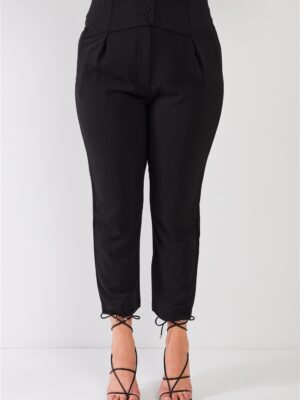 Plus Black High-waisted Classic Pegged Pants