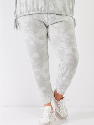 Plus Tie-dye Bleached Effect High Waist Comfy Jogger Pants Bottoms