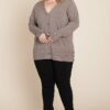 Plus Size Solid Buttery Soft V Neck Button Up High Quality Two Tone Knit Car… outerwear