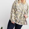 Plus Size Long Sleeve Distressed Printed Rayon Pullover Top Tops