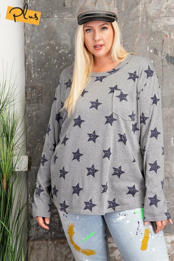 Plus Size Star Printed Poly Rayon Loose Fit Top Tops