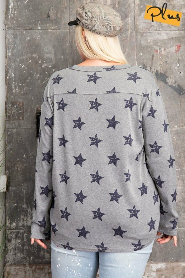 Plus Size Star Printed Poly Rayon Loose Fit Top Tops