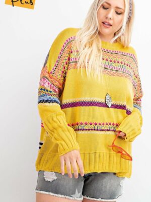 Plus Size Boho Patterned Knitted Sweater Pullover outerwear