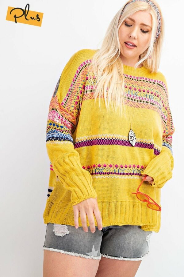 Plus Size Boho Patterned Knitted Sweater Pullover outerwear