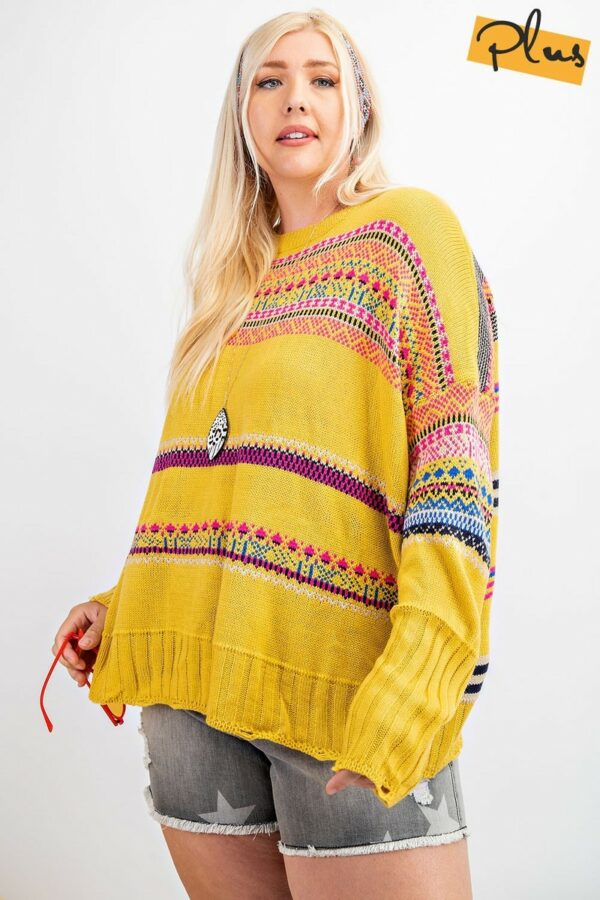 Plus Size Boho Patterned Knitted Sweater Pullover outerwear