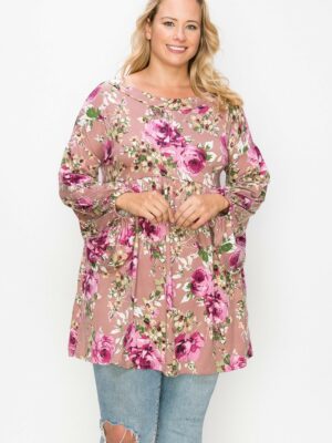 Floral, Bubble Sleeve Tunic Top Tops