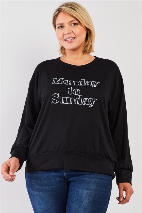 Black “monday Sunday” Print Long Sleeve Relaxed Sweatshirt Top Tops