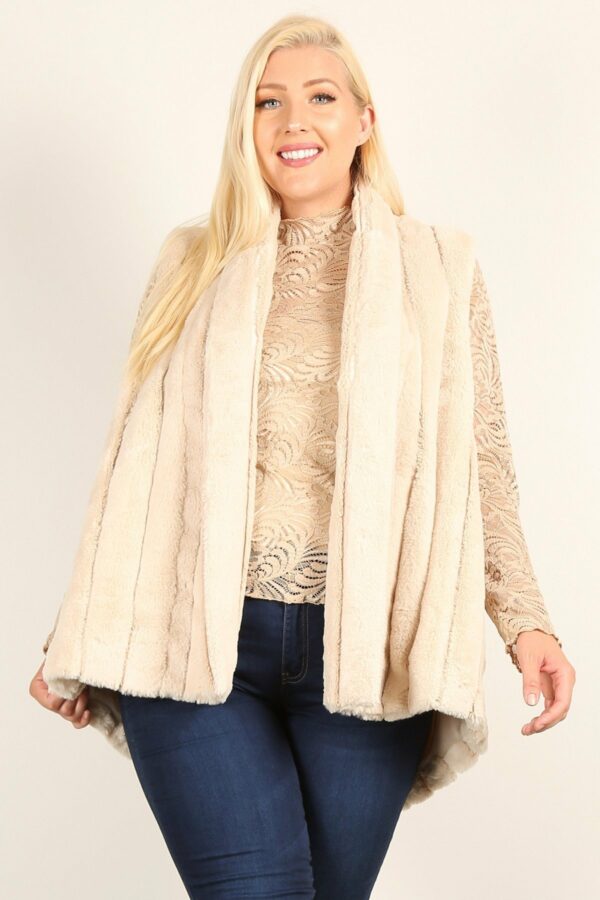 Plus Size Faux Fur Vest Jacket With Open Front, Hi-lo Hem, And Pockets outerwear