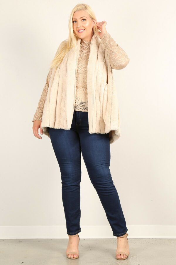 Plus Size Faux Fur Vest Jacket With Open Front, Hi-lo Hem, And Pockets outerwear