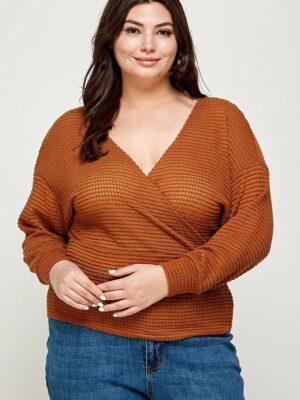 Plus Size Textured Waffle Sweater Knit Top Tops