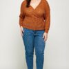 Plus Size Textured Waffle Sweater Knit Top Tops