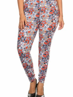 Plus Size Star Print, Full Length Leggings In A Slim Fitting Style With A Ba… Bottoms