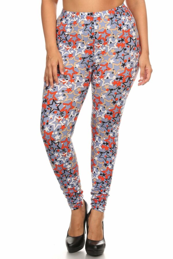 Plus Size Star Print, Full Length Leggings In A Slim Fitting Style With A Ba… Bottoms