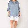 Washed Satin Button Down Loose Fit Top With Hi-lo Hem Tops