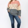 Color Block And Leopard Pattern Mixed Pullover Sweater outerwear