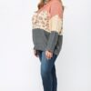 Color Block And Leopard Pattern Mixed Pullover Sweater outerwear