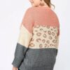 Color Block And Leopard Pattern Mixed Pullover Sweater outerwear