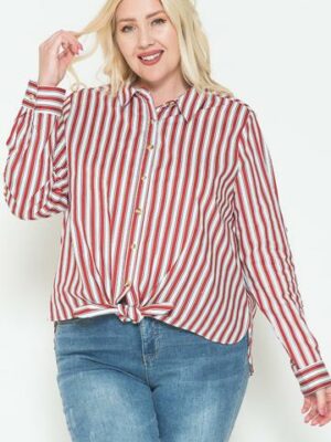 Multi Stripe Side Slit Cotton Shirt Tops