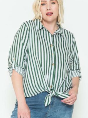 Multi Stripe Side Slit Cotton Shirt Tops