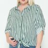 Multi Stripe Side Slit Cotton Shirt Tops