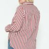 Multi Stripe Side Slit Cotton Shirt Tops