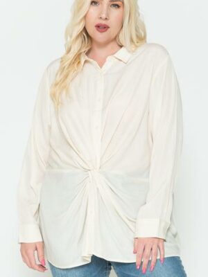 Twisted Knot Detail Oversized Satin Shirt Tops