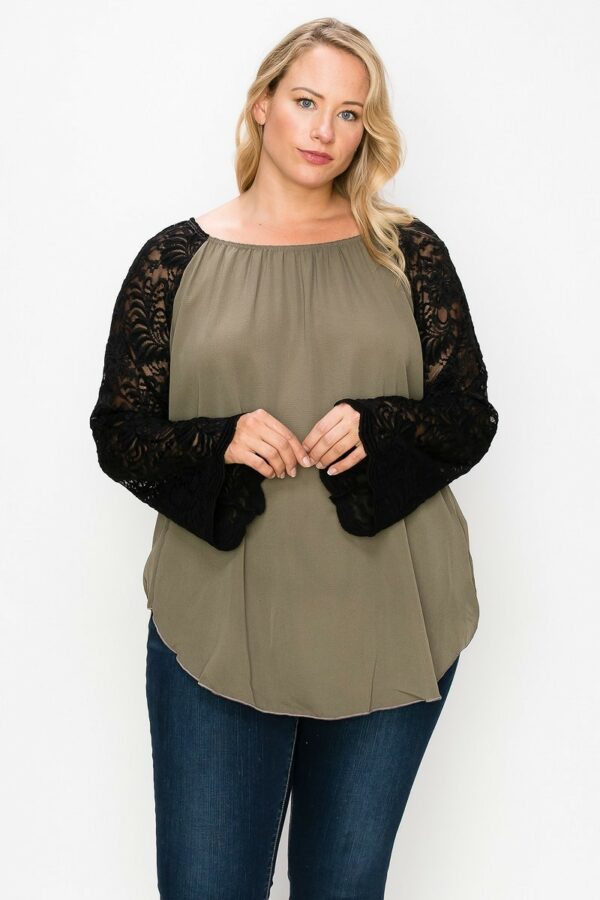 Solid Top Featuring Flattering Lace Bell Sleeves Tops