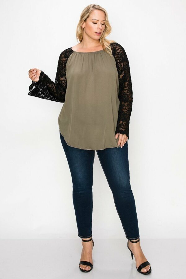 Solid Top Featuring Flattering Lace Bell Sleeves Tops