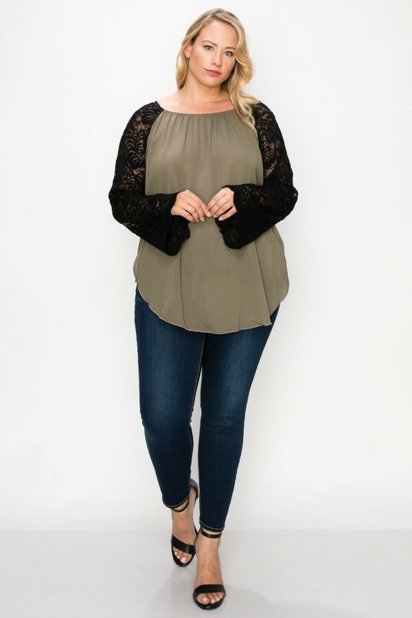 Solid Top Featuring Flattering Lace Bell Sleeves Tops