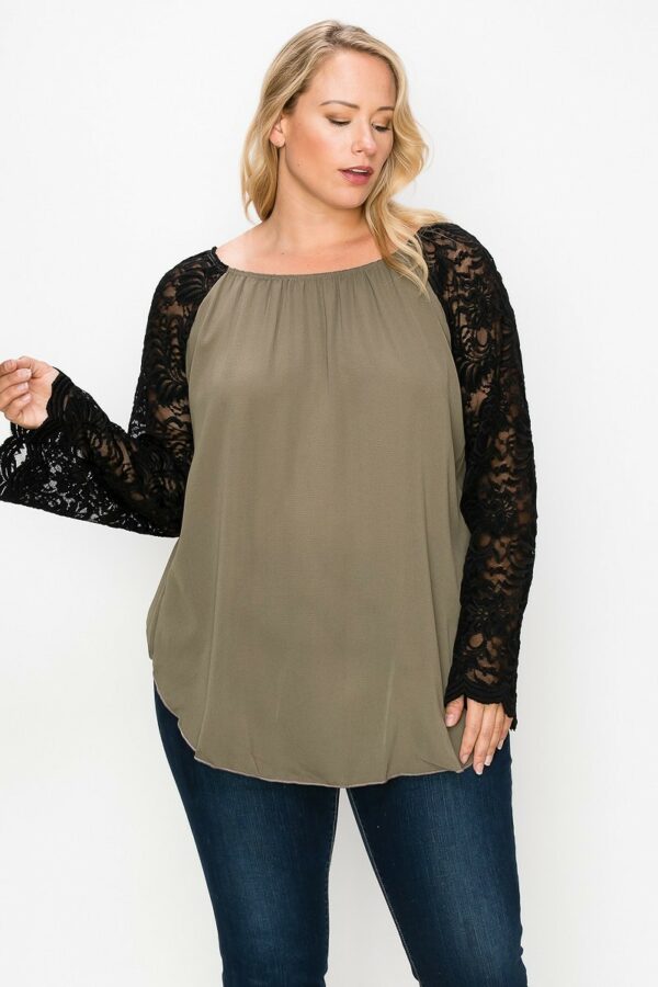 Solid Top Featuring Flattering Lace Bell Sleeves Tops