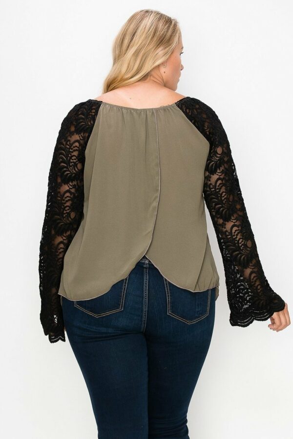 Solid Top Featuring Flattering Lace Bell Sleeves Tops