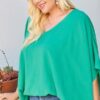 V Neck Dolman Sleeves Front Waist Elastic Solid Top Tops