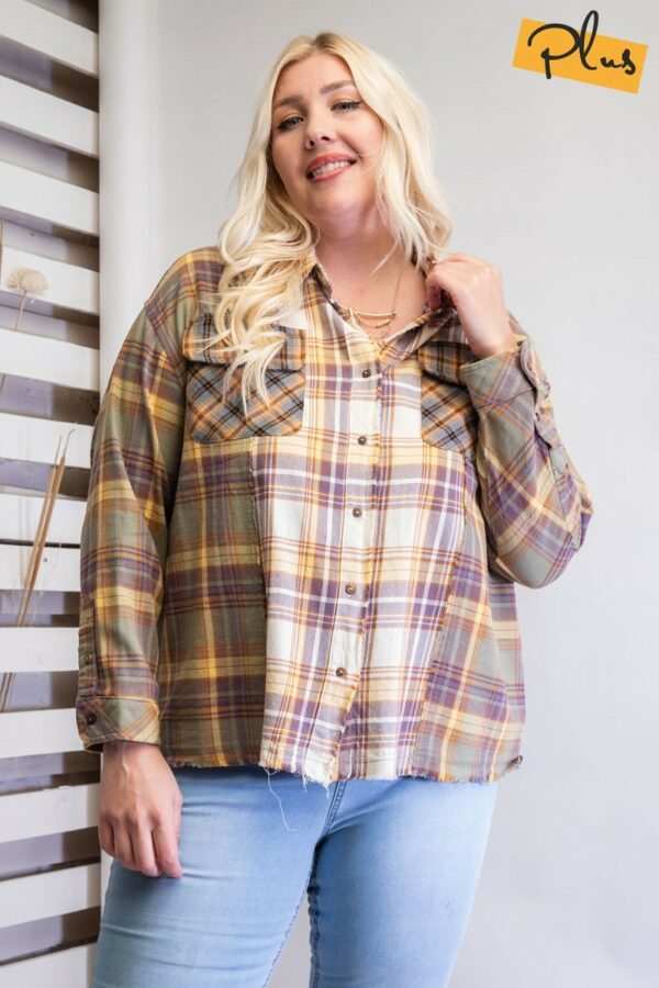 Plaid Mix Button Down Shirt Tops