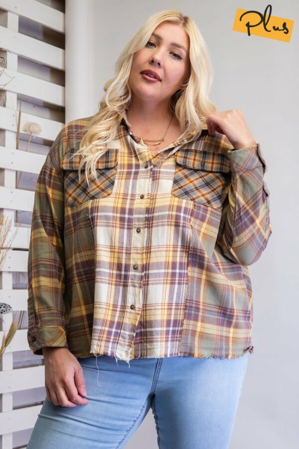 Plaid Mix Button Down Shirt Tops